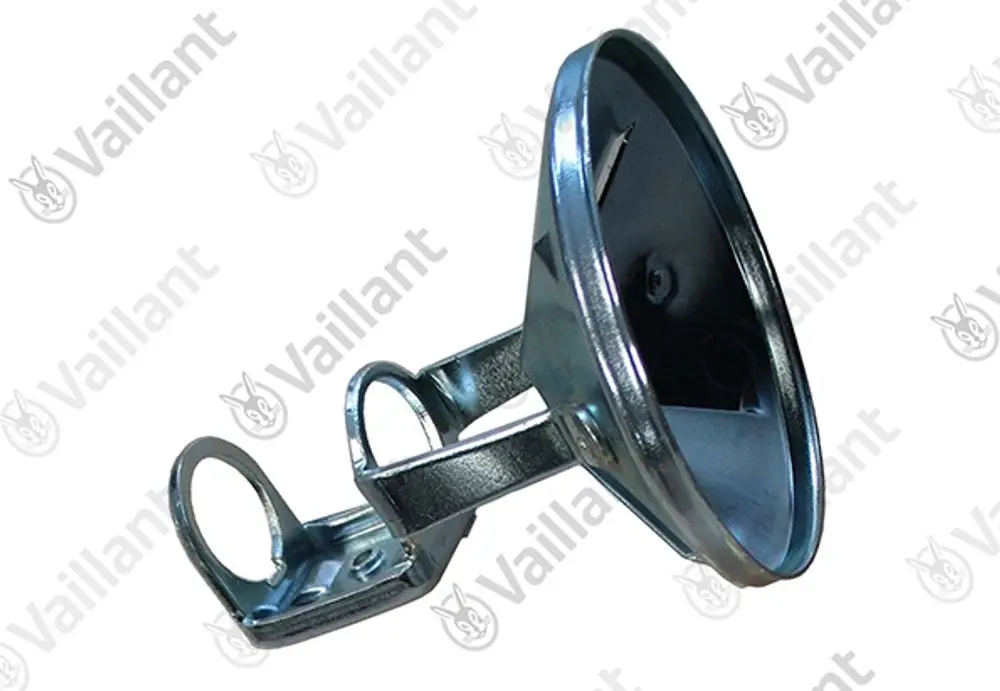 Vaillant Stauscheibe aus Metall mit einer runden, flachen Struktur und zwei Verbindungsstellen, geeignet für Heizungsanwendungen.